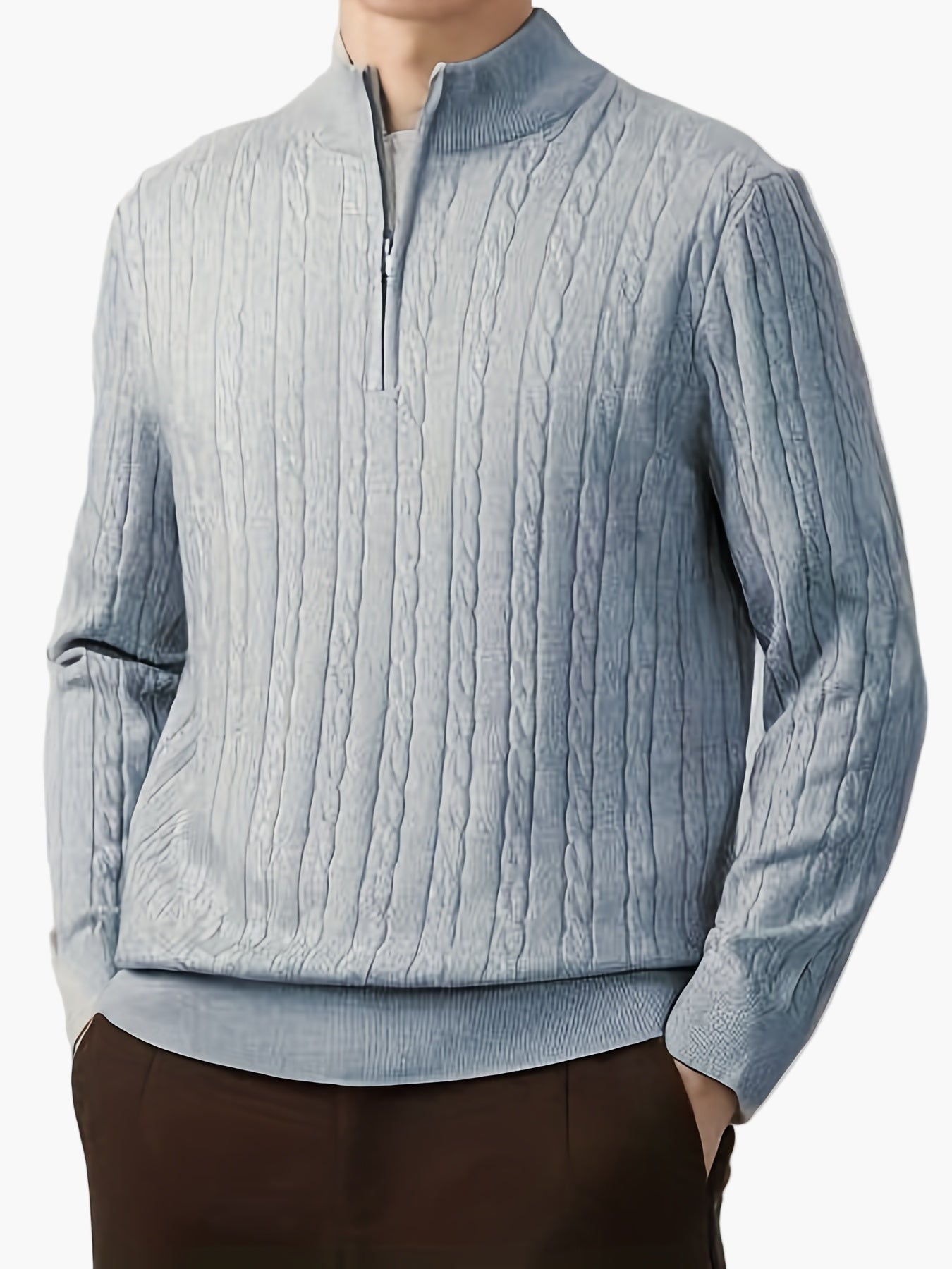 Herren Half-Zip Pullover mit Zopfmuster – Stilvoller Freizeit-Sweater für Herbst und Winter
