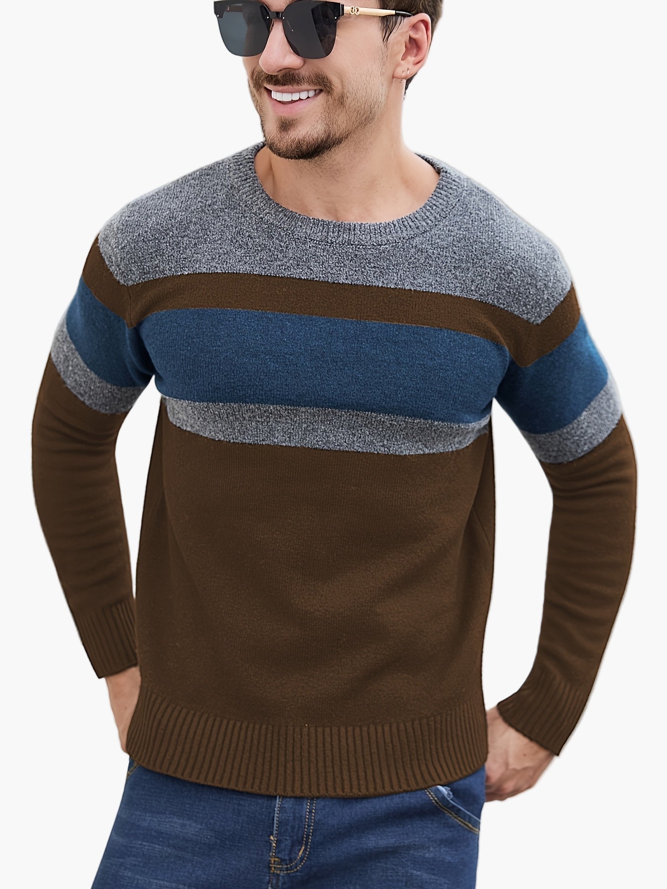 Herren Pullover mit modernen Streifen – Stilvoller Freizeit-Look für Herbst und Winter