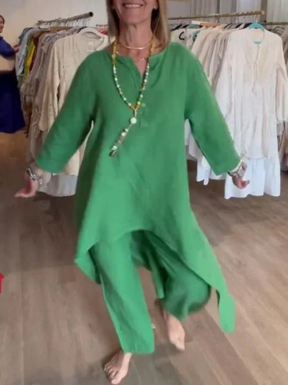 Dam - Kurta i solgult – Boho-tunika med halvlånga ärmar