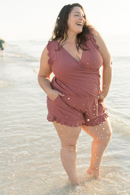 Damen Badeanzug-Romper mit Rüschen und Stillfunktion – Stilvoller Einteiler für Strand und Pool