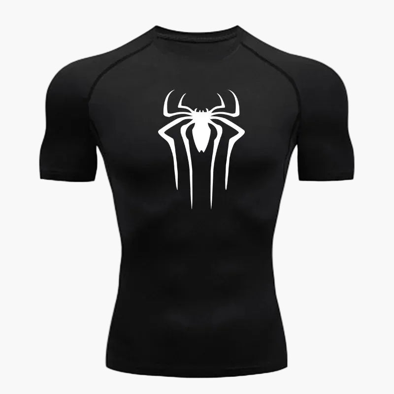 Herr Kompressionsshirt med Spindel-Logo – Sport- & Fitness-T-shirt i superhjältestil