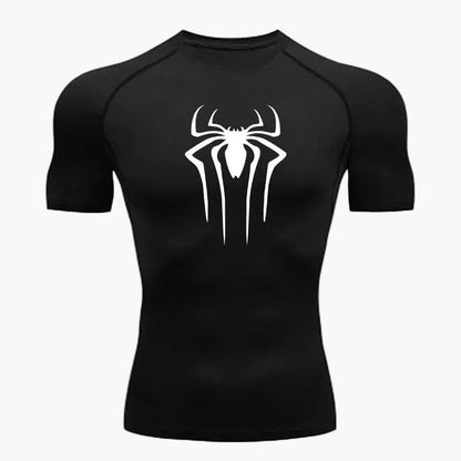 Herr Kompressionsshirt med Spindel-Logo – Sport- & Fitness-T-shirt i superhjältestil