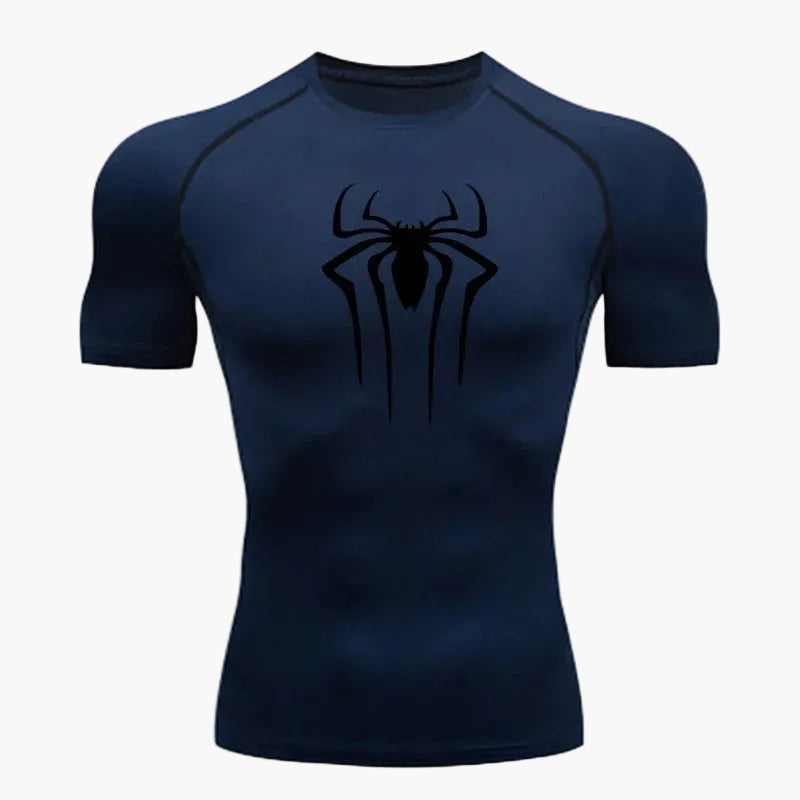 Herr Kompressionsshirt med Spindel-Logo – Sport- & Fitness-T-shirt i superhjältestil