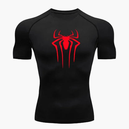 Herr Kompressionsshirt med Spindel-Logo – Sport- & Fitness-T-shirt i superhjältestil