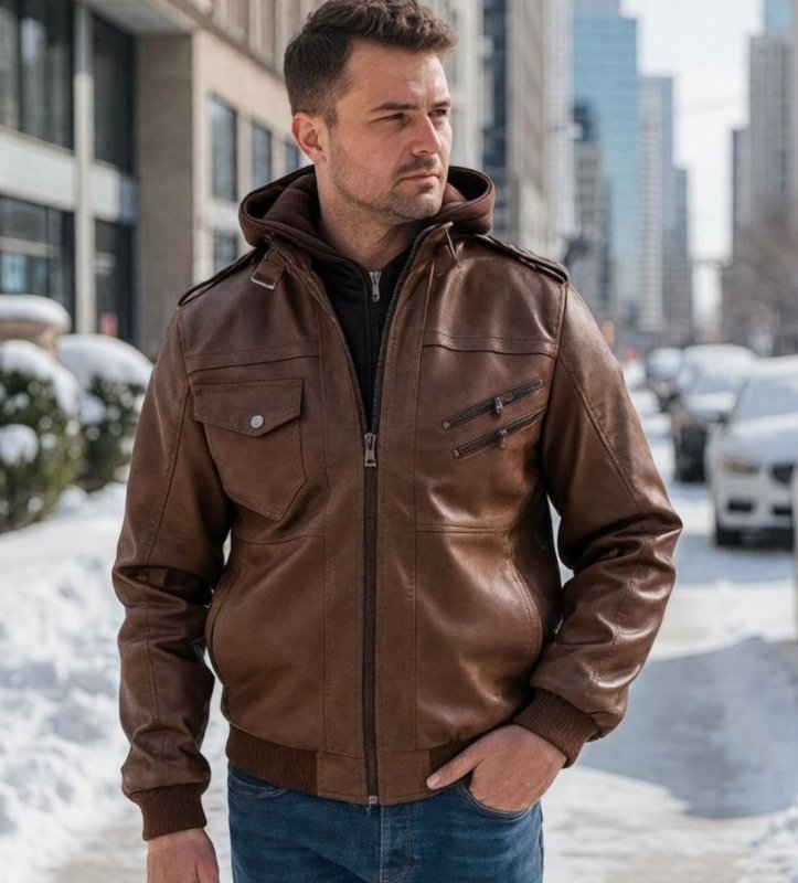 Herren Kunstlederjacke mit abnehmbarer Kapuze – Urbaner Streetstyle für Freizeit und Alltag