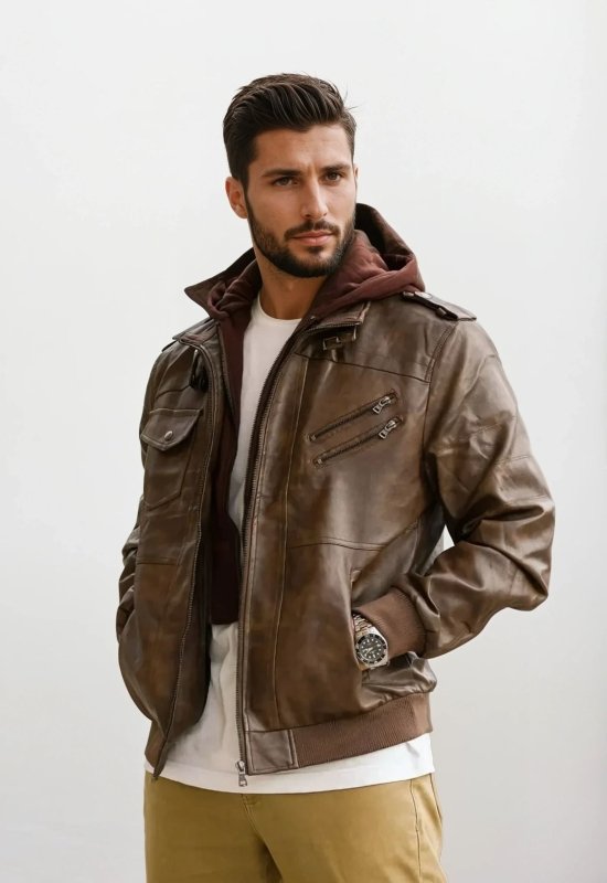 Herren Kunstlederjacke mit abnehmbarer Kapuze – Urbaner Streetstyle für Freizeit und Alltag