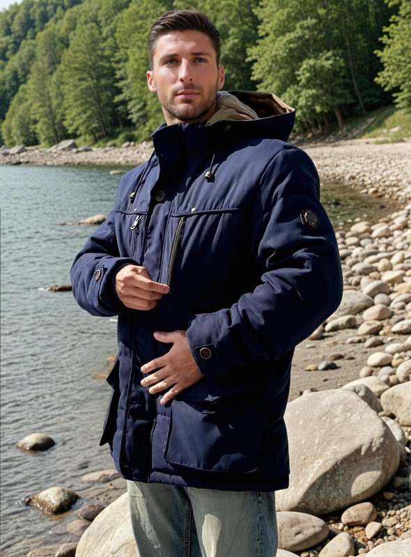 Herren Outdoor Winterjacke mit Abnehmbarer Kapuze und Fleece-Futter – Funktionale Freizeitjacke für kalte Tage