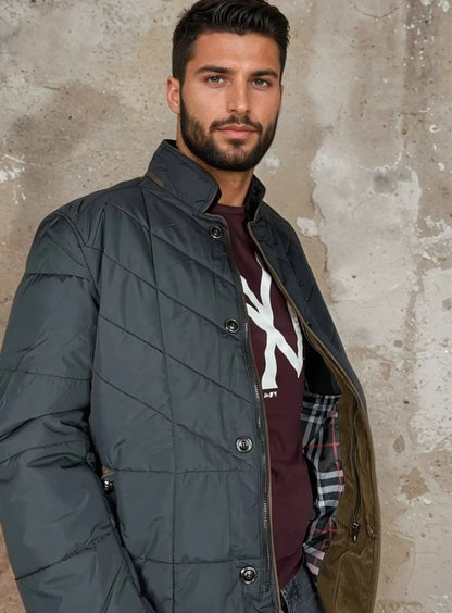 Herren Steppjacke im eleganten Business-Stil mit abnehmbarem Kunstfellkragen – Perfekt für Freizeit und Büro