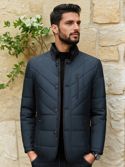 Herren Steppjacke im eleganten Business-Stil mit abnehmbarem Kunstfellkragen – Perfekt für Freizeit und Büro