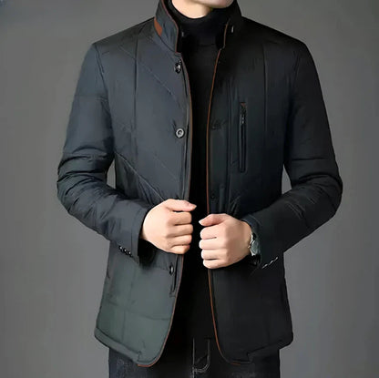 Herren Steppjacke im eleganten Business-Stil mit abnehmbarem Kunstfellkragen – Perfekt für Freizeit und Büro