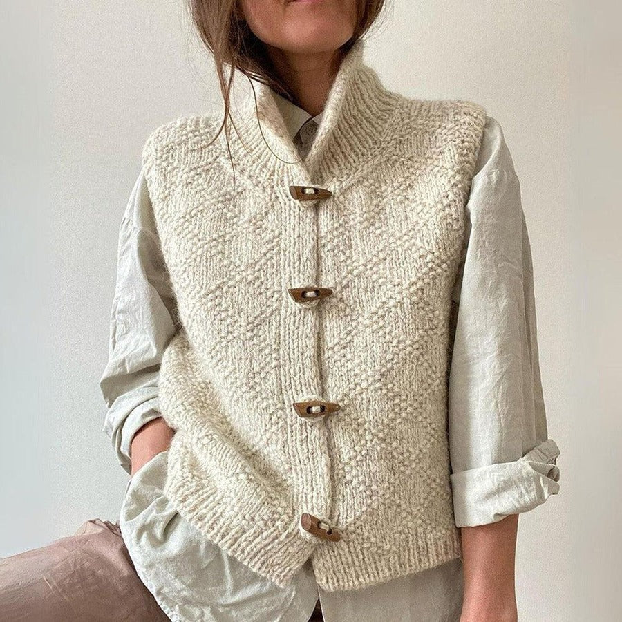 Damstickad väst med ståkrage och knappstängning – Tidlös casualstil för vardagen