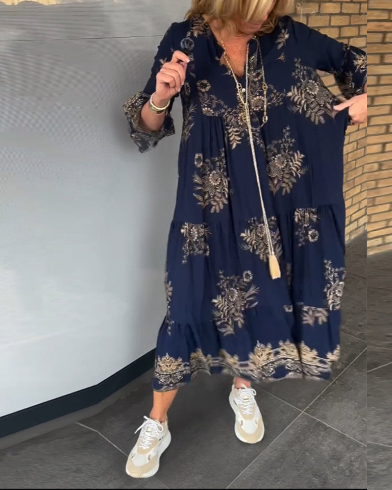 Jona - Lässiges Vintage-Kleid mit V-Ausschnitt