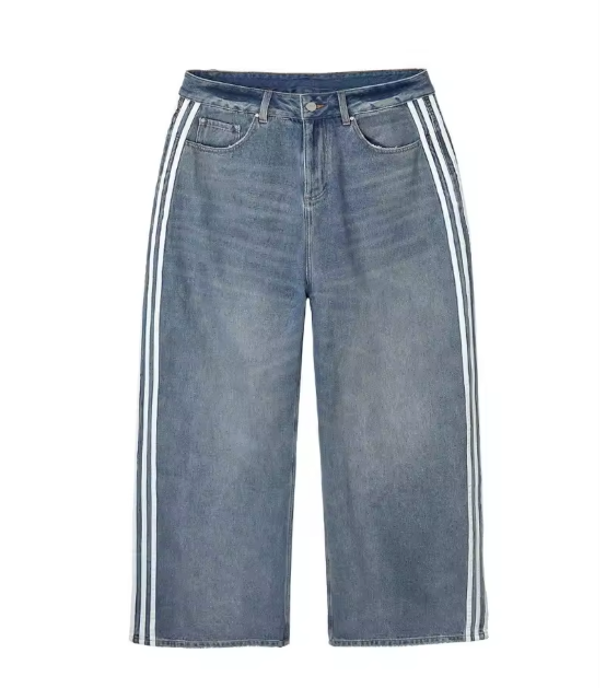 Herren Jeans mit weitem Bein – Retro Streetwear Denim mit Streifen in Hellblau oder Schwarz