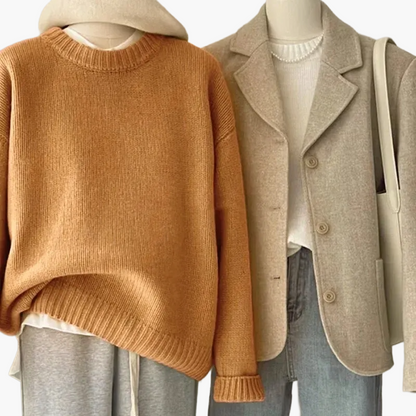 Damernas set avslappnad retro japansk stil – Stickad tröja och blazer för vardag och fritid