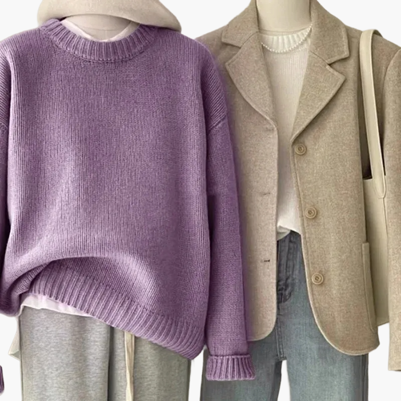 Damernas set avslappnad retro japansk stil – Stickad tröja och blazer för vardag och fritid