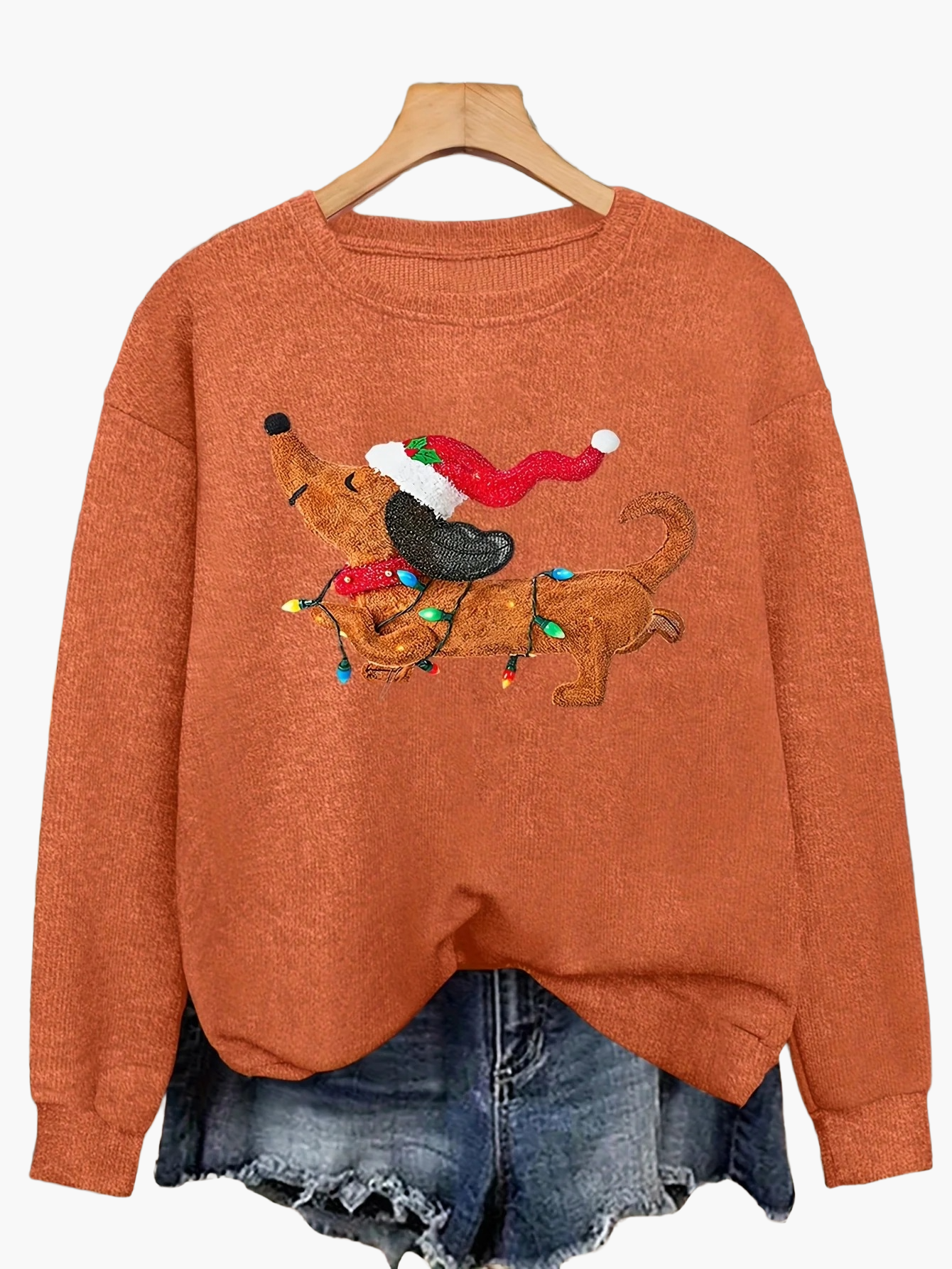 Damen Weihnachtspullover mit Dackel-Motiv – Lustiger Casual Ugly Christmas Sweater