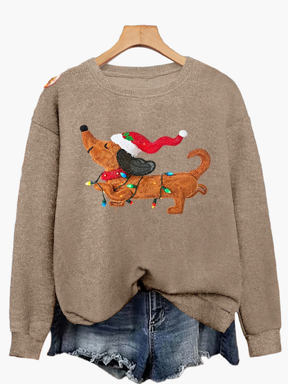 Damen Weihnachtspullover mit Dackel-Motiv – Lustiger Casual Ugly Christmas Sweater