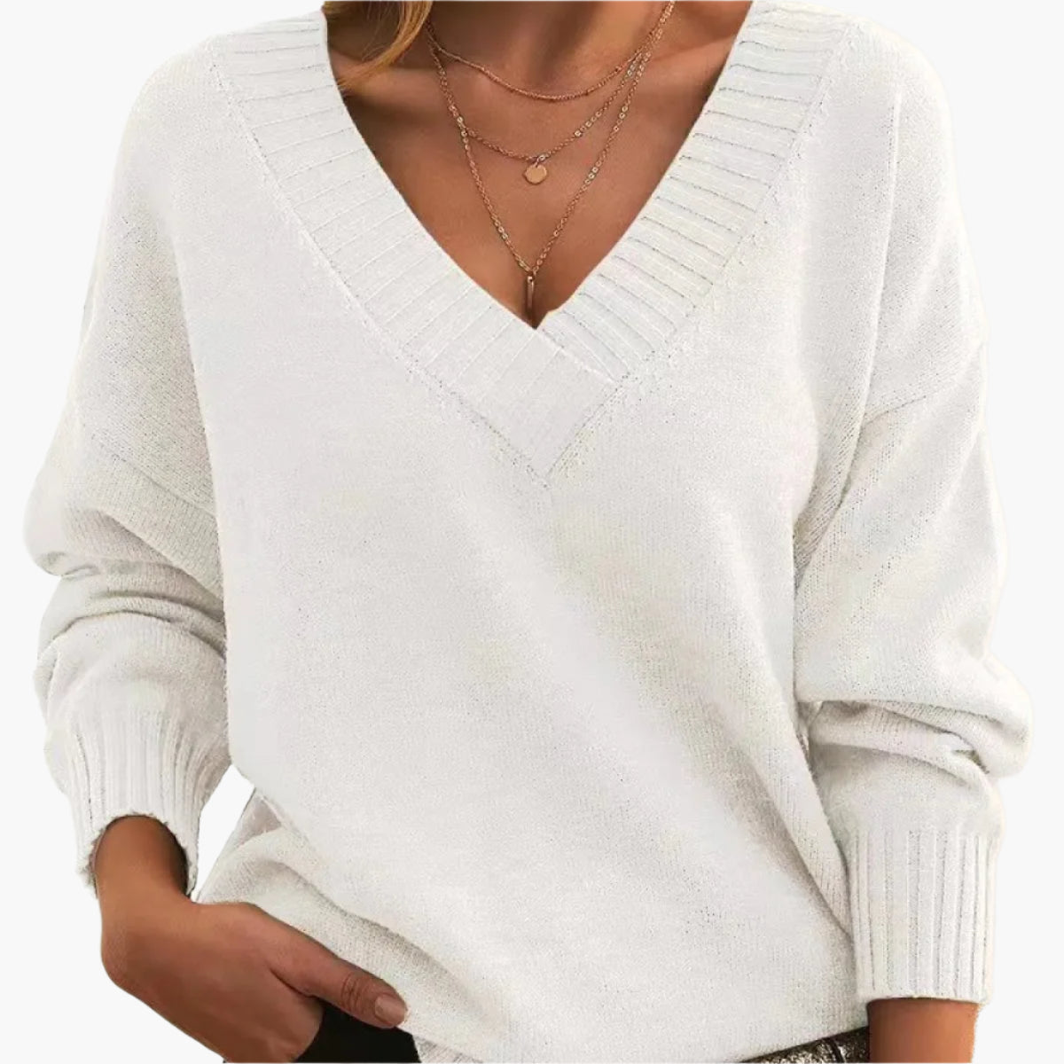 Damen V-Ausschnitt Pullover – Eleganter Strickpullover im Oversize-Stil für Alltag & Büro