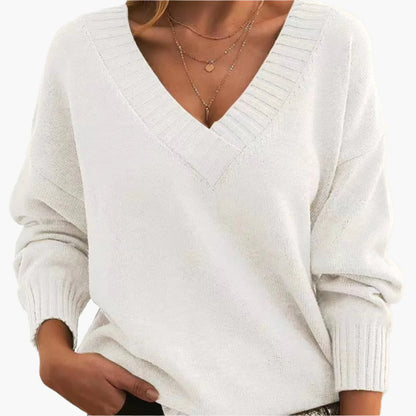 Damen V-Ausschnitt Pullover – Eleganter Strickpullover im Oversize-Stil für Alltag & Büro