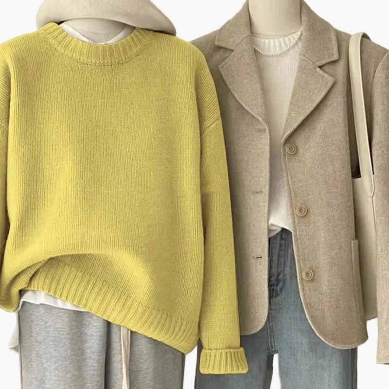 Damernas set avslappnad retro japansk stil – Stickad tröja och blazer för vardag och fritid