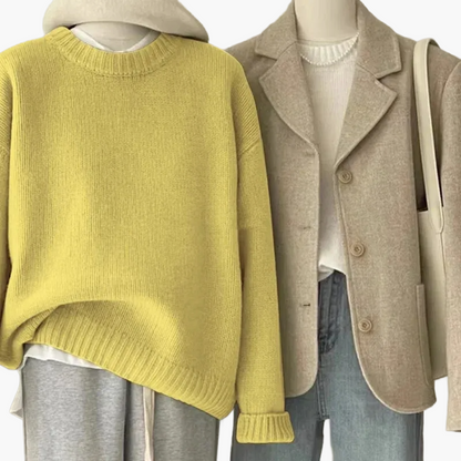 Damernas set avslappnad retro japansk stil – Stickad tröja och blazer för vardag och fritid