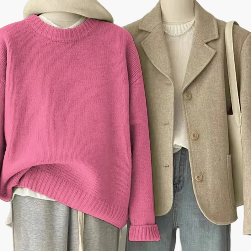 Damernas set avslappnad retro japansk stil – Stickad tröja och blazer för vardag och fritid