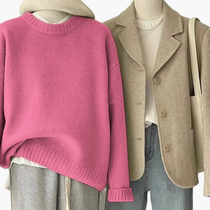 Damernas set avslappnad retro japansk stil – Stickad tröja och blazer för vardag och fritid