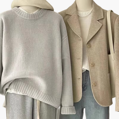 Damernas set avslappnad retro japansk stil – Stickad tröja och blazer för vardag och fritid
