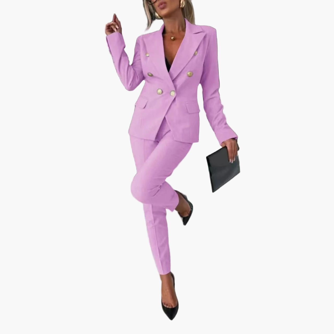 Traje de negocios de mujer con blazer cruzado – Elegante traje de pantalón para oficina y eventos