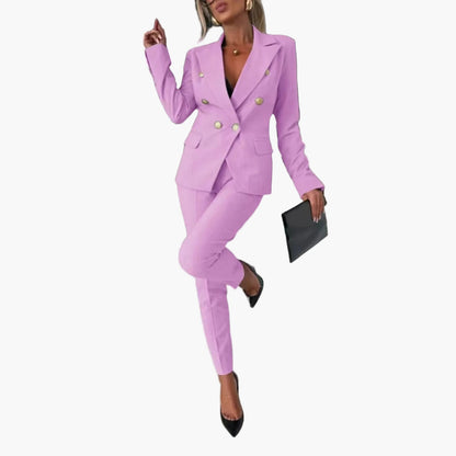Traje de negocios de mujer con blazer cruzado – Elegante traje de pantalón para oficina y eventos