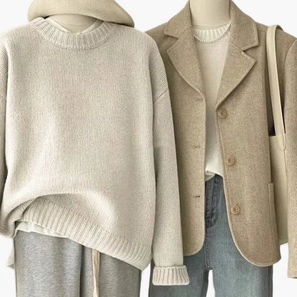 Damernas set avslappnad retro japansk stil – Stickad tröja och blazer för vardag och fritid