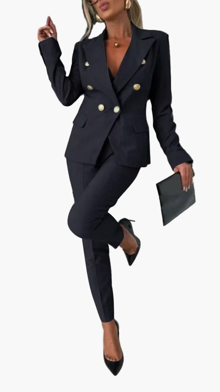 Traje de negocios de mujer con blazer cruzado – Elegante traje de pantalón para oficina y eventos