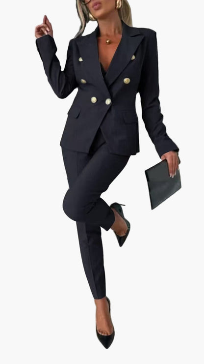 Traje de negocios de mujer con blazer cruzado – Elegante traje de pantalón para oficina y eventos