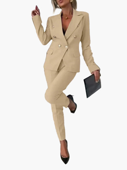 Traje de negocios de mujer con blazer cruzado – Elegante traje de pantalón para oficina y eventos