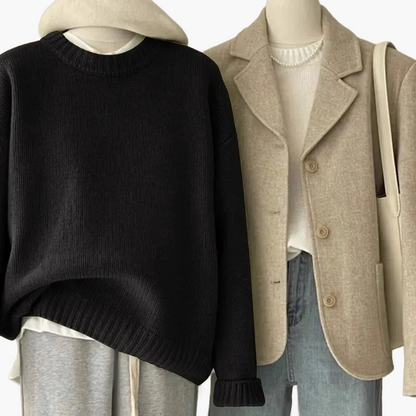 Damernas set avslappnad retro japansk stil – Stickad tröja och blazer för vardag och fritid