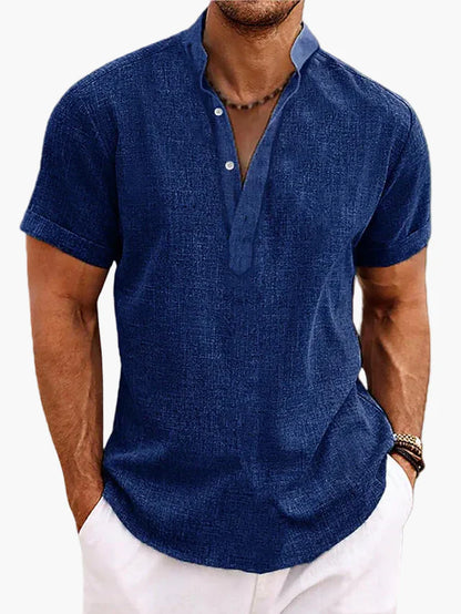 Camiseta Henley de manga corta para hombre – Camisa casual moderna para verano, vacaciones y diario