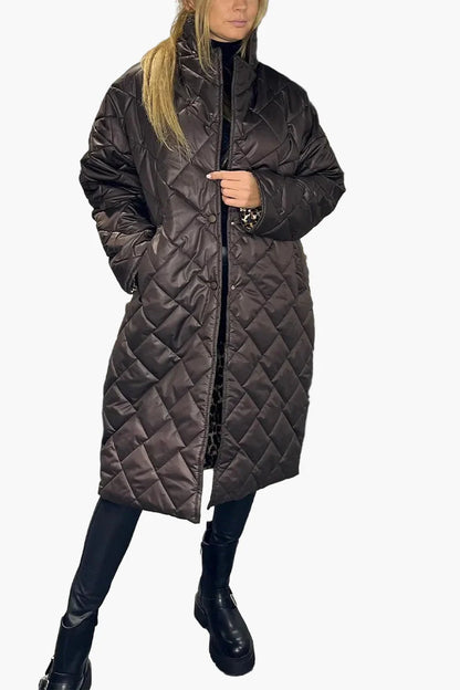 Damen Steppmantel mit Wendedesign – Eleganter Wintermantel mit Leopardenprint für Alltag und Freizeit