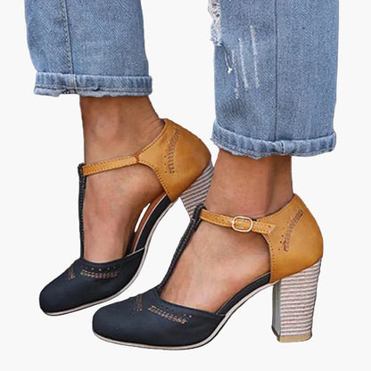 Dames Elegante T-Riem Pumps met Blokhak voor Dagelijks Gebruik en Kantoor