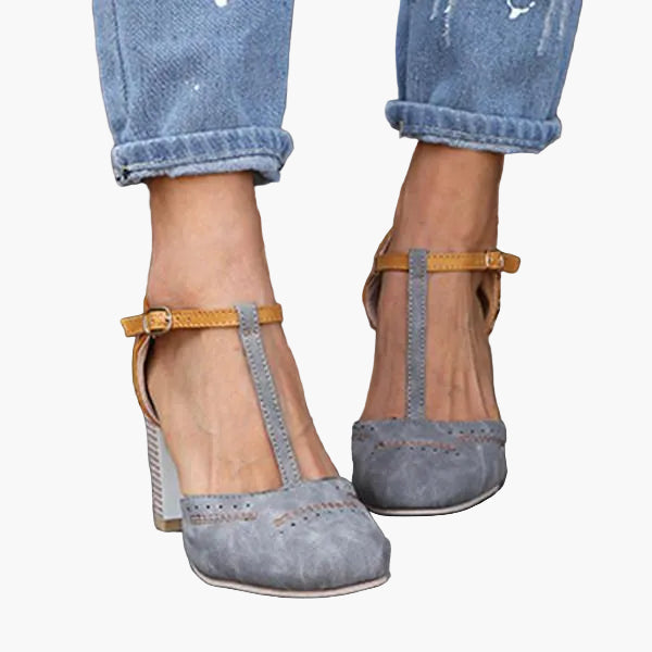Dames Elegante T-Riem Pumps met Blokhak voor Dagelijks Gebruik en Kantoor