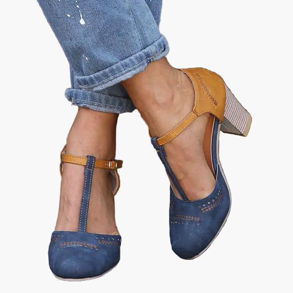 Dames Elegante T-Riem Pumps met Blokhak voor Dagelijks Gebruik en Kantoor