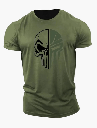 Herren T-Shirt mit Totenkopf 3D-Print – Military Streetwear, Oversized, Kurzarm, Ideal für Fitness & Freizeit