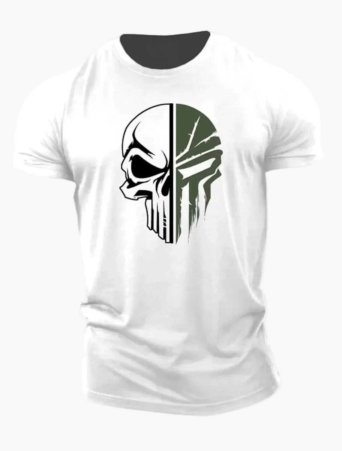 Herren T-Shirt mit Totenkopf 3D-Print – Military Streetwear, Oversized, Kurzarm, Ideal für Fitness & Freizeit