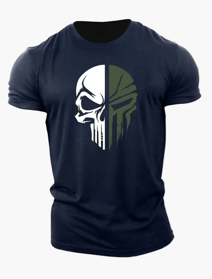 Herren T-Shirt mit Totenkopf 3D-Print – Military Streetwear, Oversized, Kurzarm, Ideal für Fitness & Freizeit