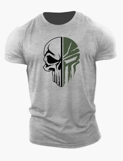 Herren T-Shirt mit Totenkopf 3D-Print – Military Streetwear, Oversized, Kurzarm, Ideal für Fitness & Freizeit