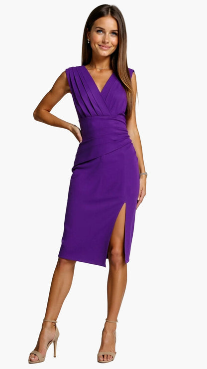 Dam Aftonklänning Elegant plisserad figurnära festklänning med slits – Perfekt för speciella tillfällen