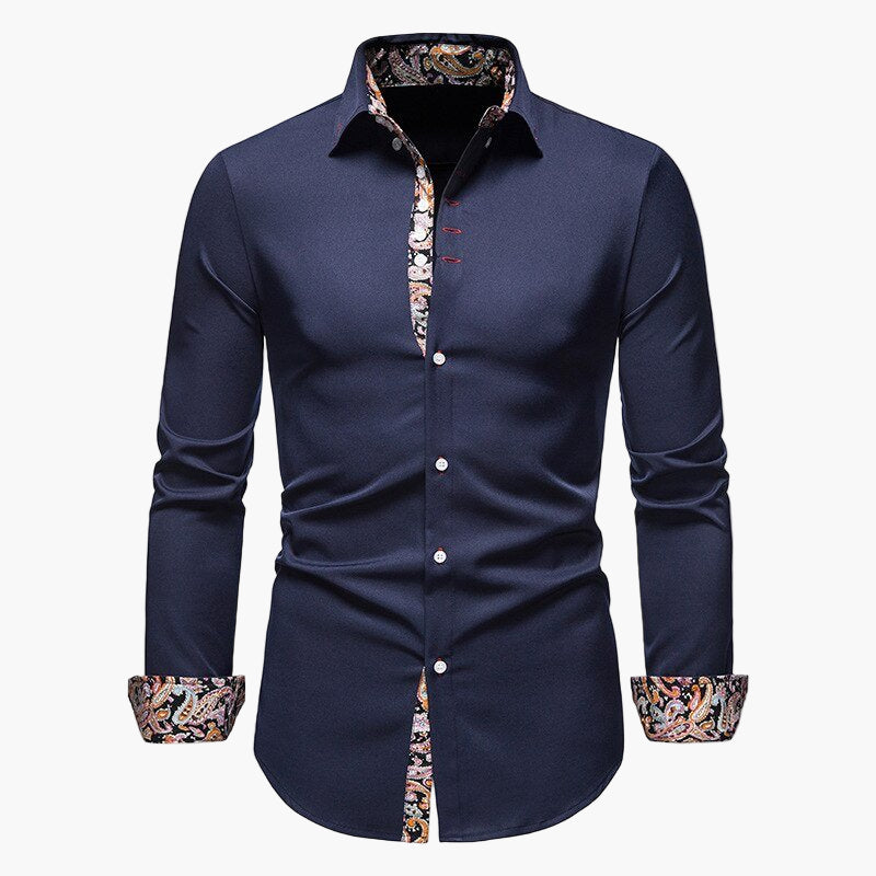 Camisa casual para hombre con detalles paisley – Camisa moderna de manga larga para hombres con estilo