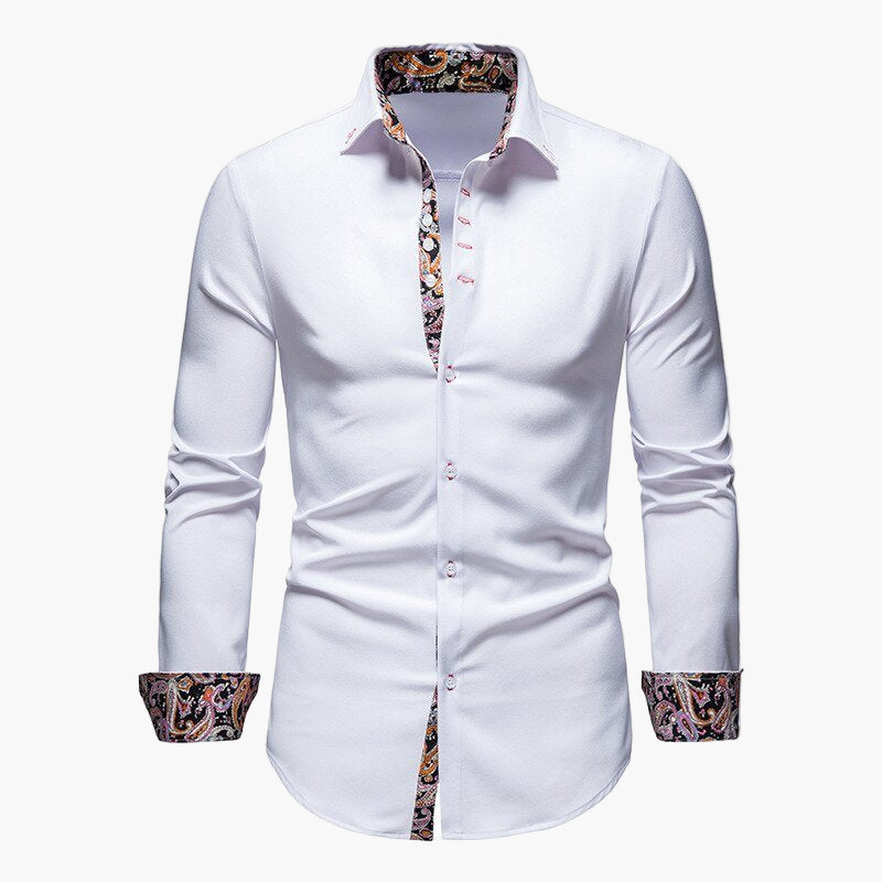 Camisa casual para hombre con detalles paisley – Camisa moderna de manga larga para hombres con estilo