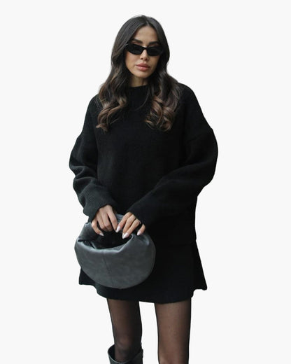 Damen Strickset mit Pullover und Minirock – Modischer Herbst Winter Look, Lässig & Elegant