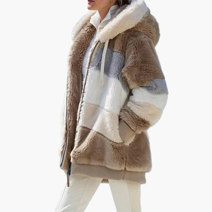 Chaqueta de invierno con capucha para mujer con diseño de rayas – Chaqueta casual a la moda para días fríos