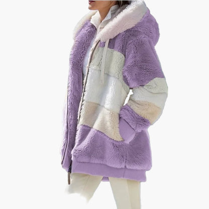 Chaqueta de invierno con capucha para mujer con diseño de rayas – Chaqueta casual a la moda para días fríos